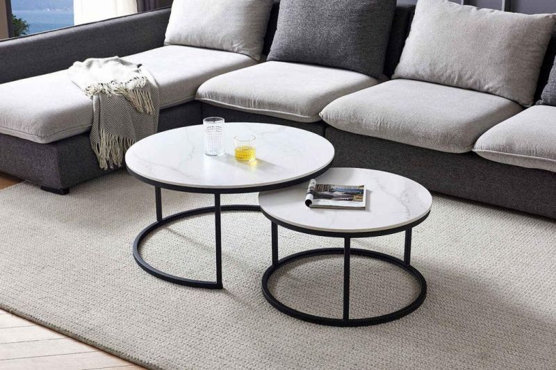 Modern Nesting Wrought Iron Metal Marble Round End Side Tea Table Marble Gold Coffee Table Set Living Room