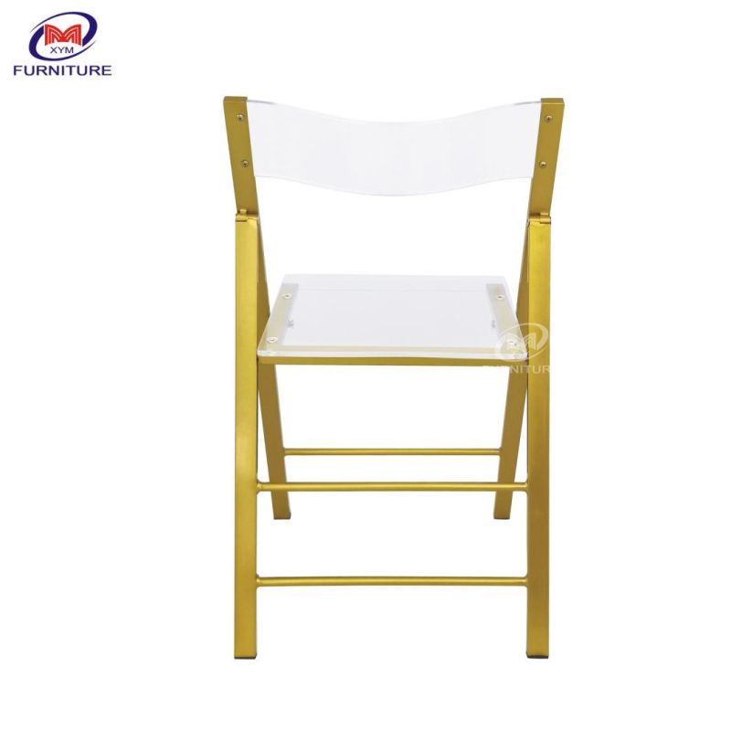 Morden Quality Guarantee Plastic Dining Chair Transaprent Acrylic Folding Chair with Metal Frame