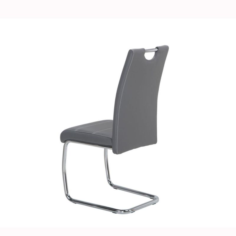 Top One Best Selling Dining Room Furniture Bow Shape Grey PU Dining Chair with Chrome Leg