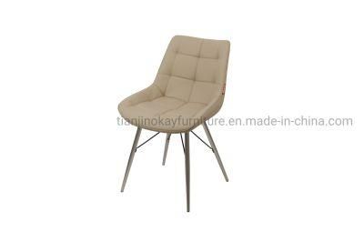 Leather Double Stiching Metal Frame PU Cover Dining Room Chairs