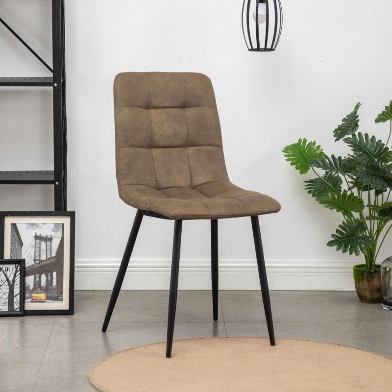 Factory Wholesale Modern Small Fabric Dining Chair with Black Painting Legs