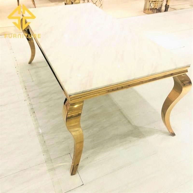 Modern Gold Stainless Steel Furniture Round Dining Table Rectangle