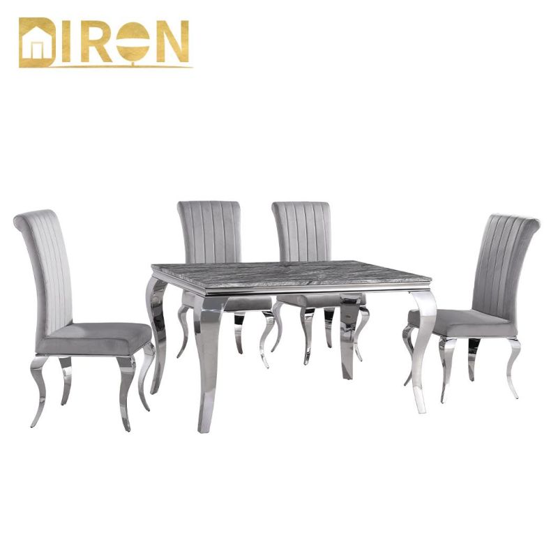 Modern Home Natural Marble Stainless Steel Furniture Dining Table