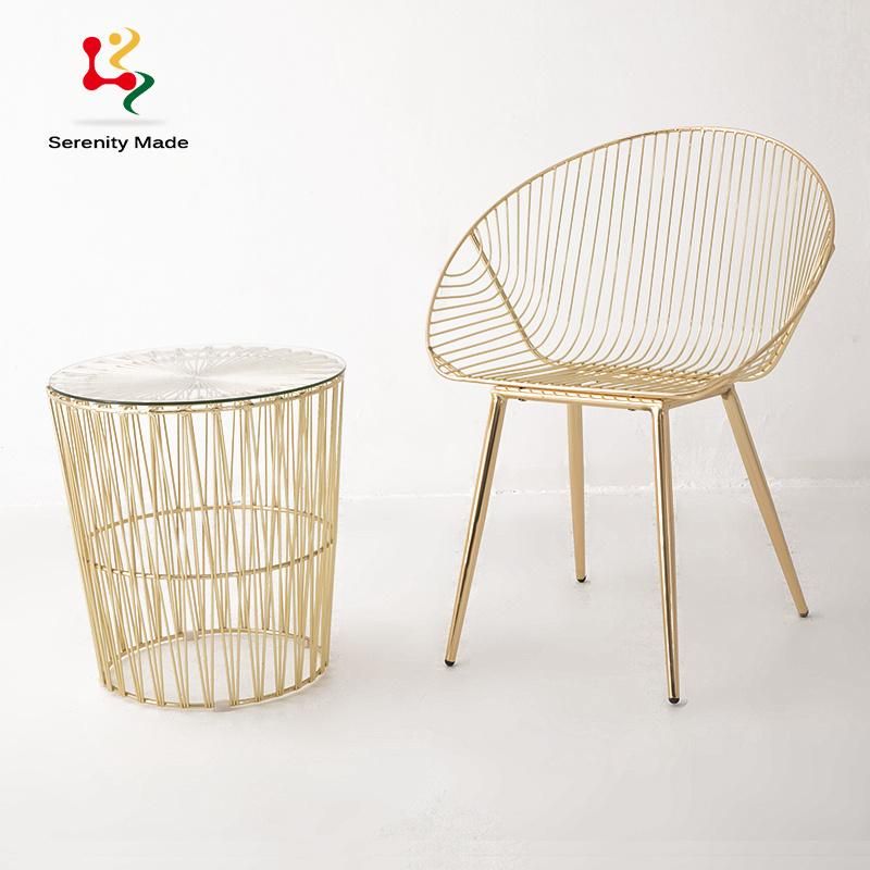 Modern Galvanized Wire Gold Frame Outdoor Dining Chair