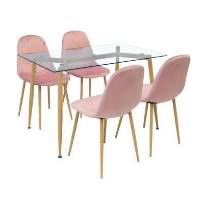 Wholesale Dining Room Furniture Iron Legs Simple Design Pink Fabric Dining Chair