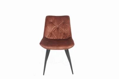 Modern Velvet Fabric Black Metal Legs Dining Room Chairs