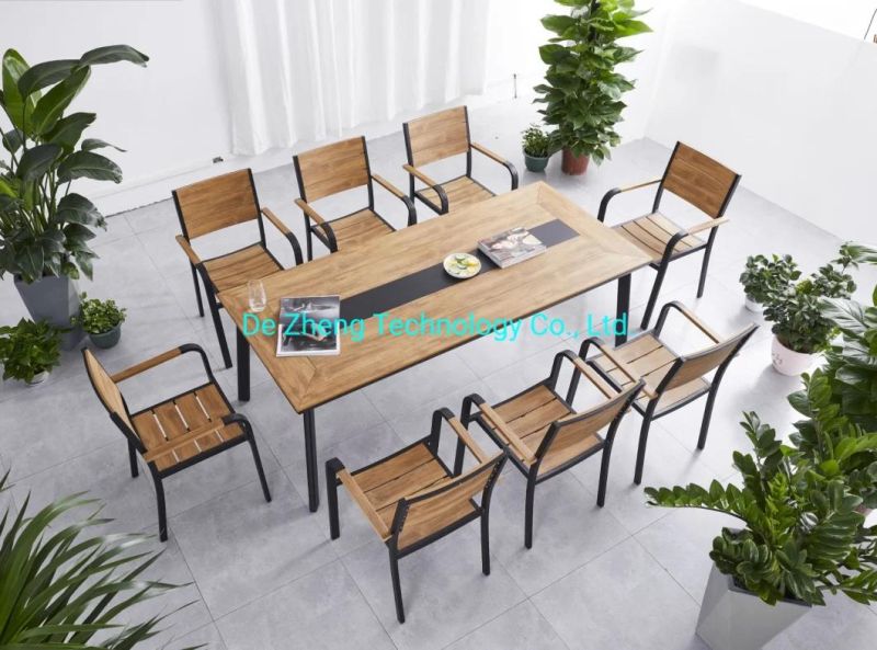 Aluminum Teak Wood Outdoor Furniture Waterproof Garden Dining Table and Chairs Set for Patio Use