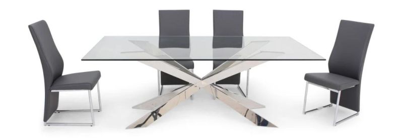 Rectangle Modern Design Metal Restaurant Glass Dining Table of Chairs