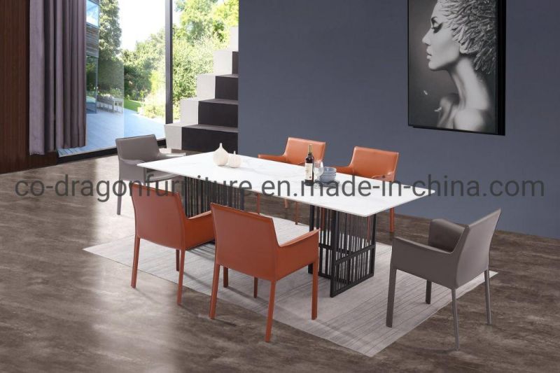 Modern Rectangle Dining Table Sets for 6 Seats Steel Legs