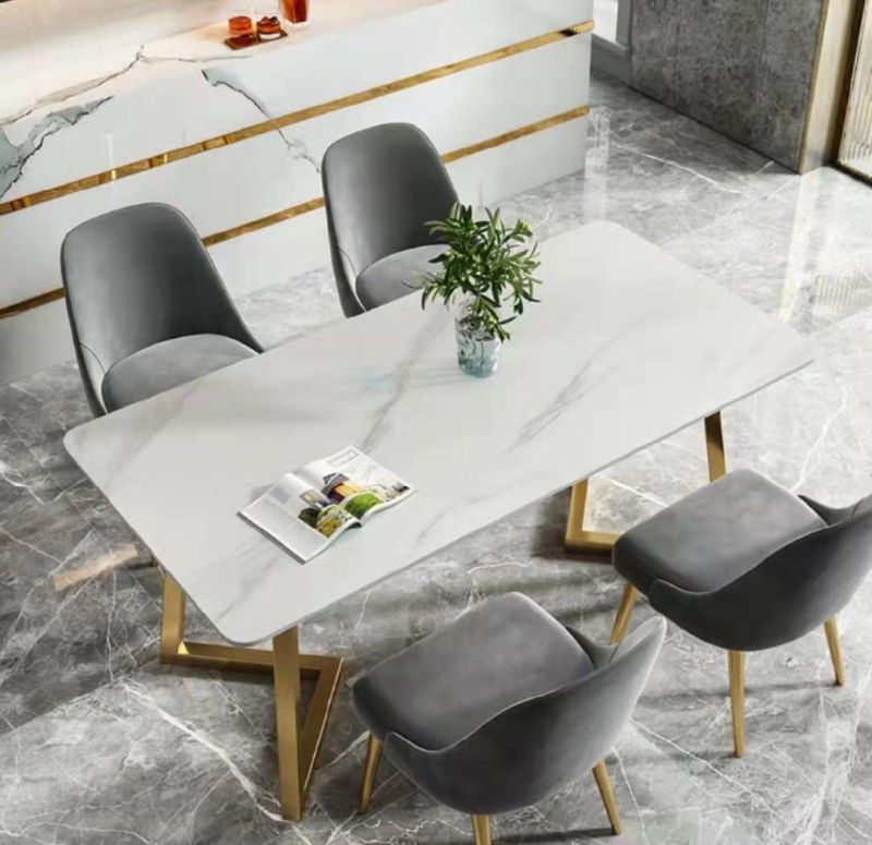 New Design Household Stainless Steel Base Marble Top Dining Table