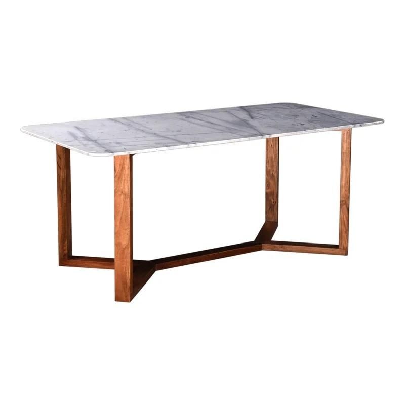 2.1m Italian Carrara Marble / Wooden Dining Table Accepted Customized Factory Modern Restaurant Home Furniture Dinner Kitchen Marble Top Wood Leg Dining Table