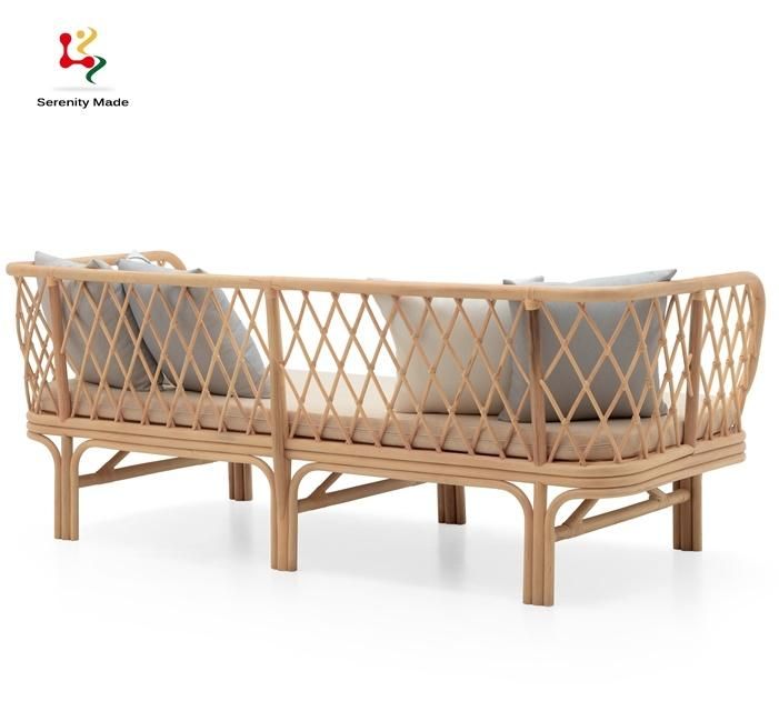 Real Rattan Sofa Nordic Modern Hotel Furniture Wide Frame Natural Rattan Living Room Counch Sofa