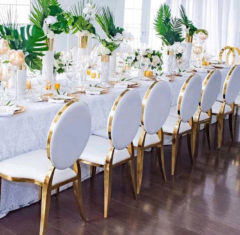 Stainless Steel Metal Frame Hotel Dining Velvet Cushion Event Golden Metal Wedding Dining Chair