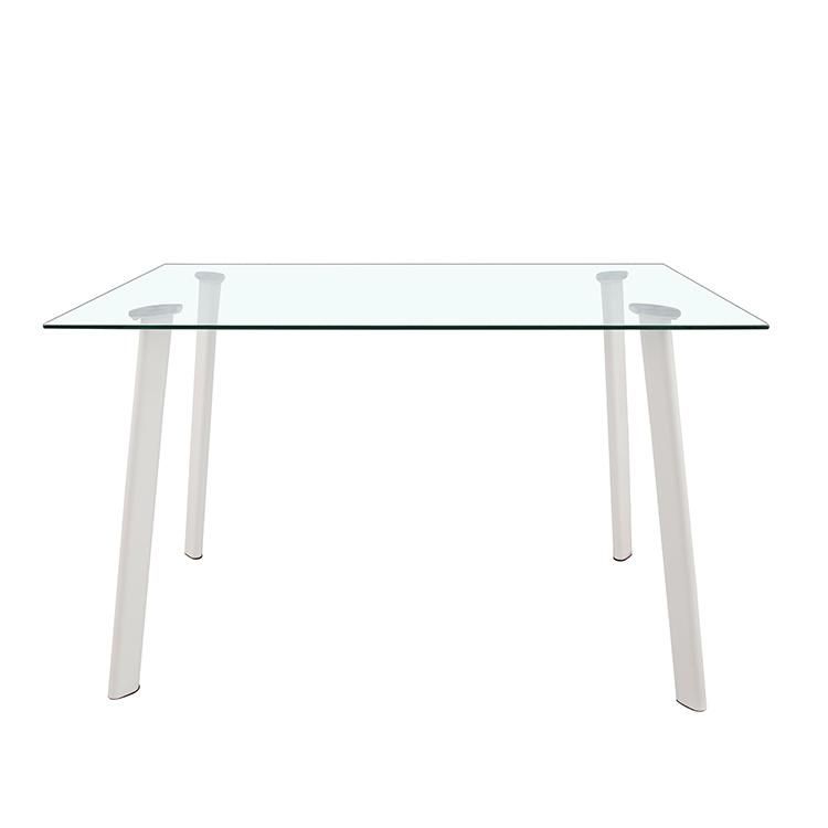 Tempered Glass Dining Table Spraying Metal Leg Dining Room Furniture