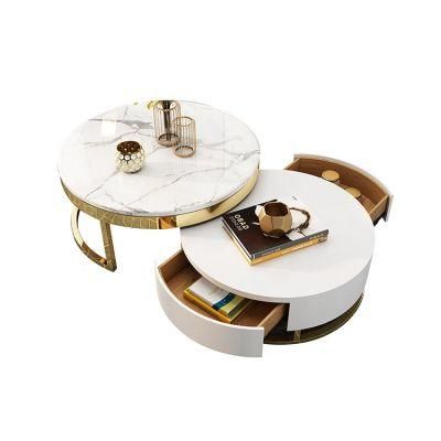 Modern Tea Table Nordic Stainless Steel Round Metal Gold Marble Coffee Table