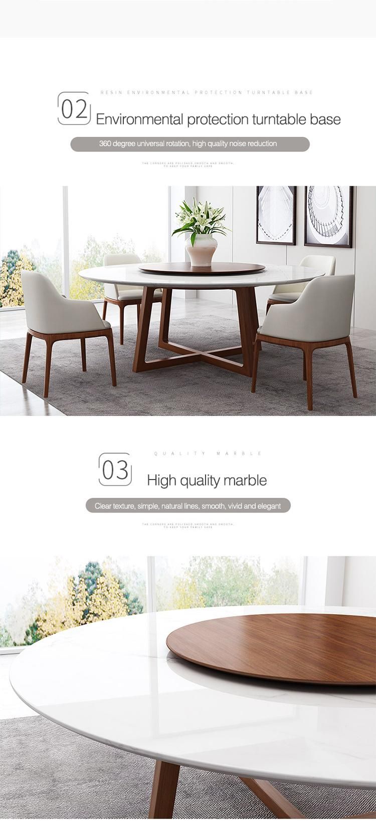 Nordic Marble Dining Table 8-Person Round Turntable White Solid Wood Dining Table Circle Dining Table