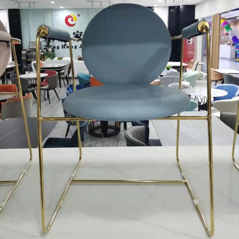 Special Design Leather Fabric Combination Gold Plated Leisure Dining Chair