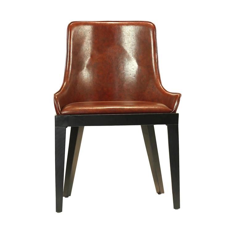 Dark Brown PU Leather Seat Wood Legs Dining Chair for Restaurant Use