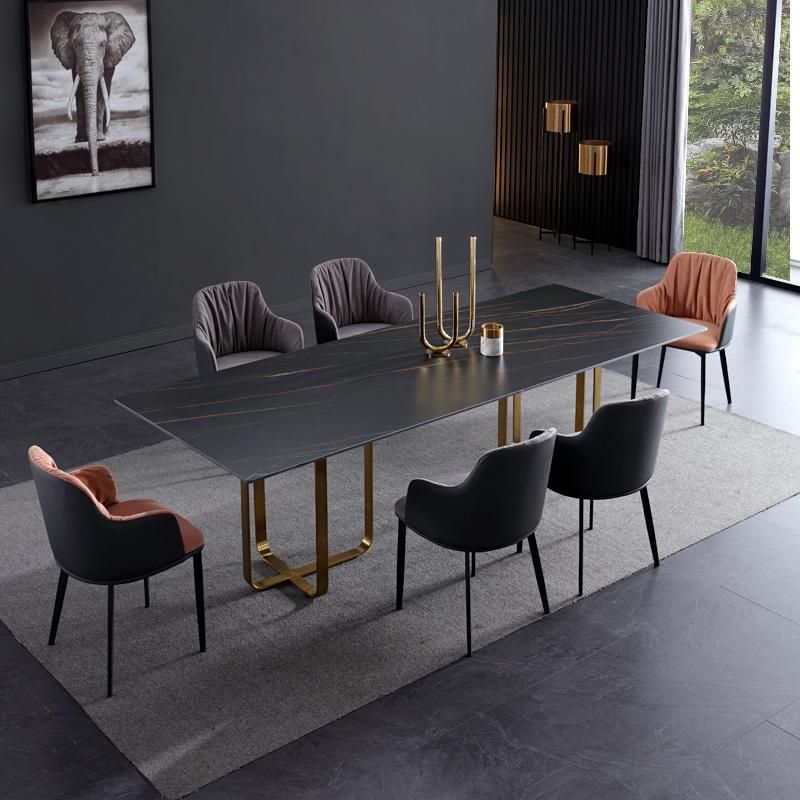 Modern Leather Fabric Furniture Dining Chair with Black Metal Legs