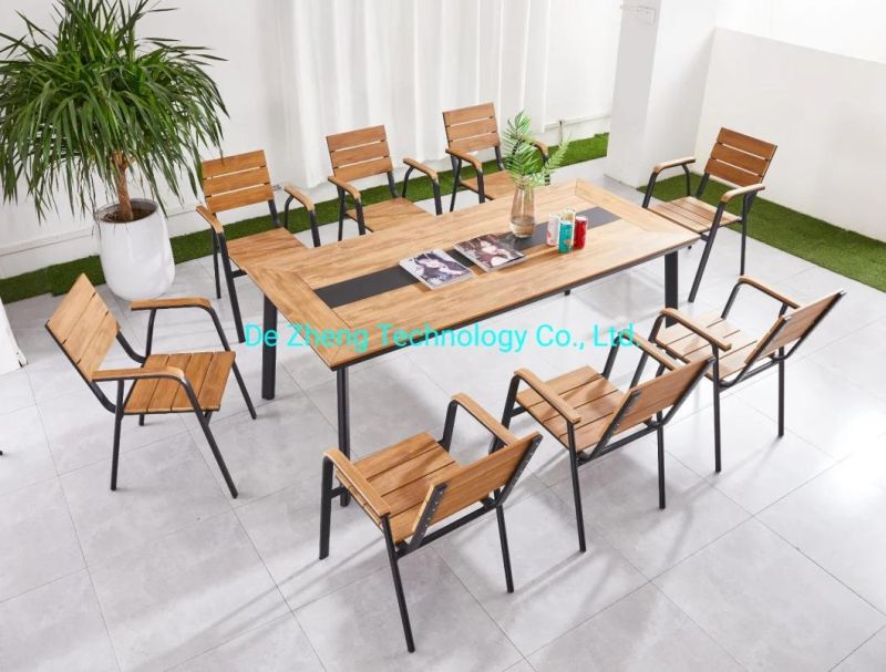 Aluminum Teak Wood Outdoor Furniture Waterproof Garden Dining Table and Chairs Set for Patio Use