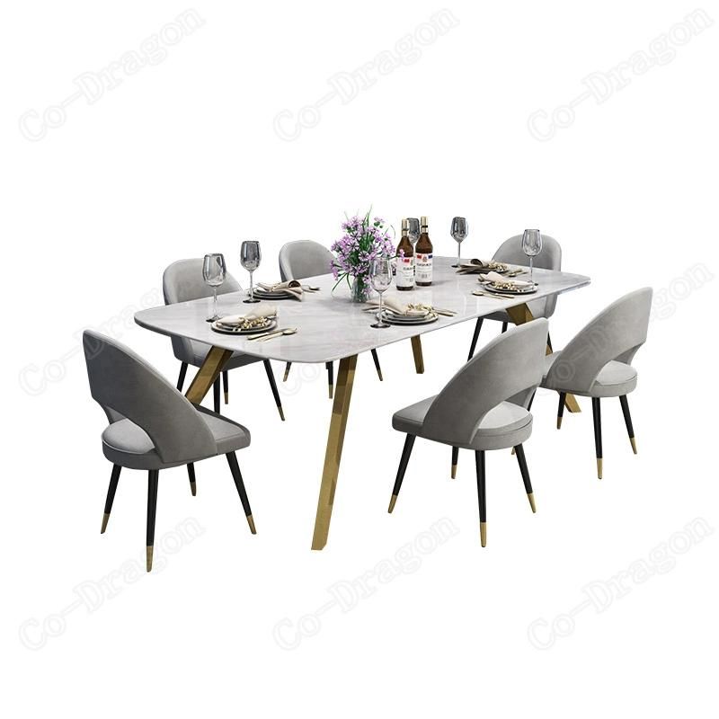 Italian Marble Rectangle Dining Table with Gold Stainless Steel Legs