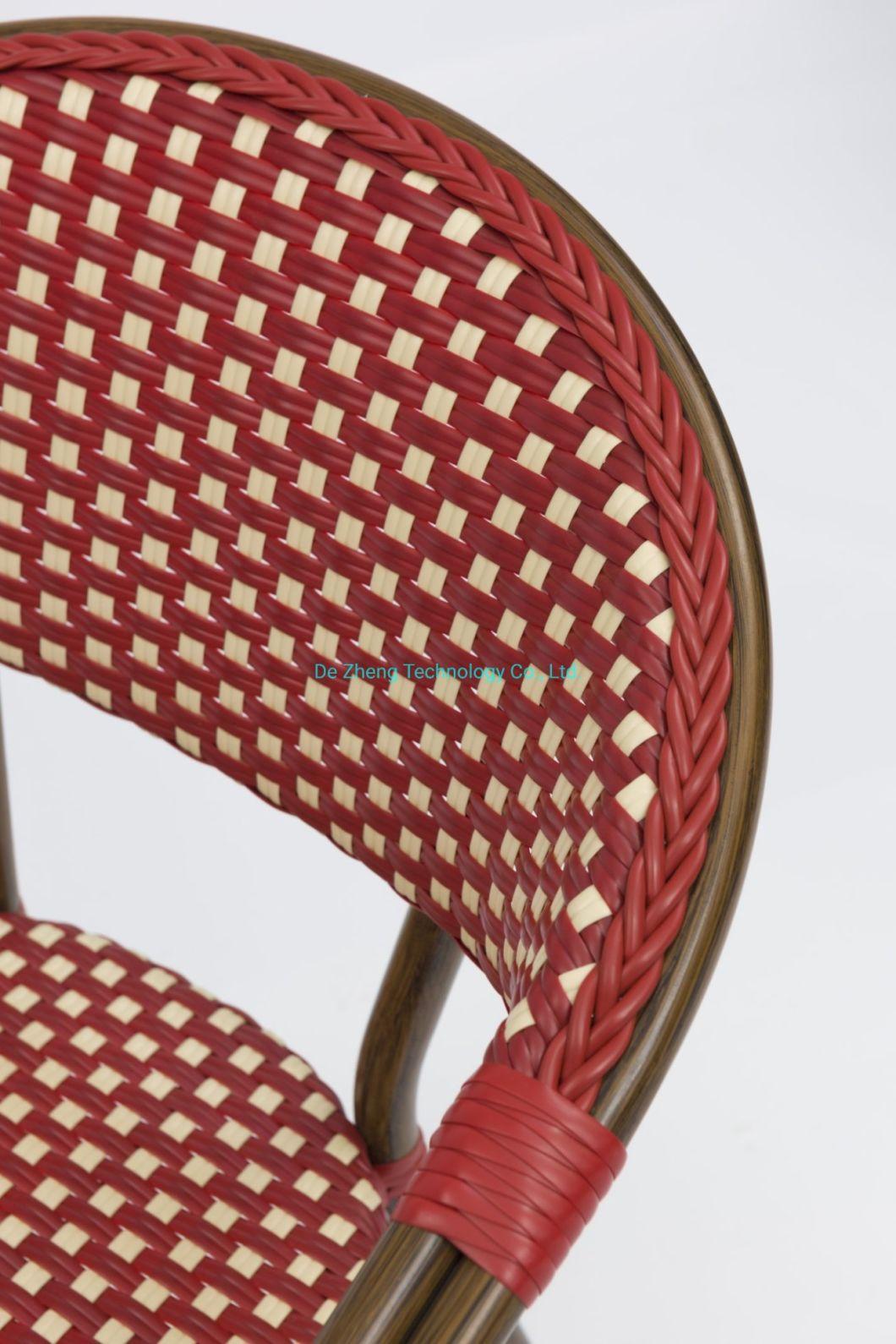 Outdoor Furniture Supplier Stackable Rattan Wicker Armchair Garden Restaurant Bistro French Terrace Chairs