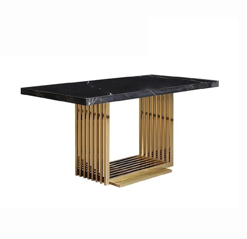 Gold Steel Base Marble Top Dining Table