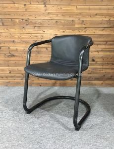 Industry Loft Golden Metal Retro Loft Black Dining Chair Vintage Cow Leather Dinner Waiting Chairs