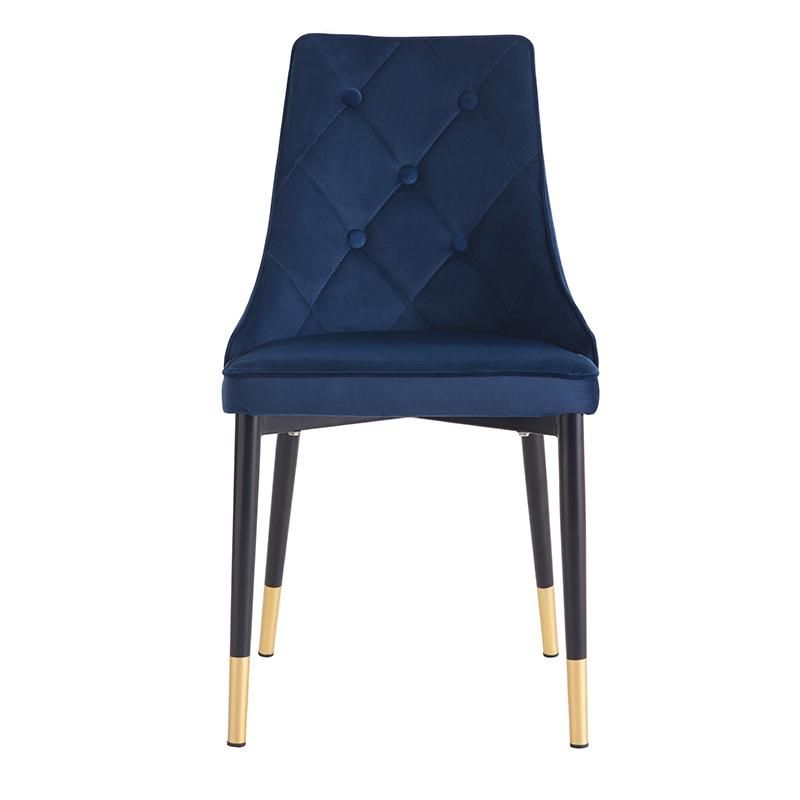 Velvet Navy Blue Upholstery Dining Chair in Stainless Steel Gold Base for Restaurant Chair