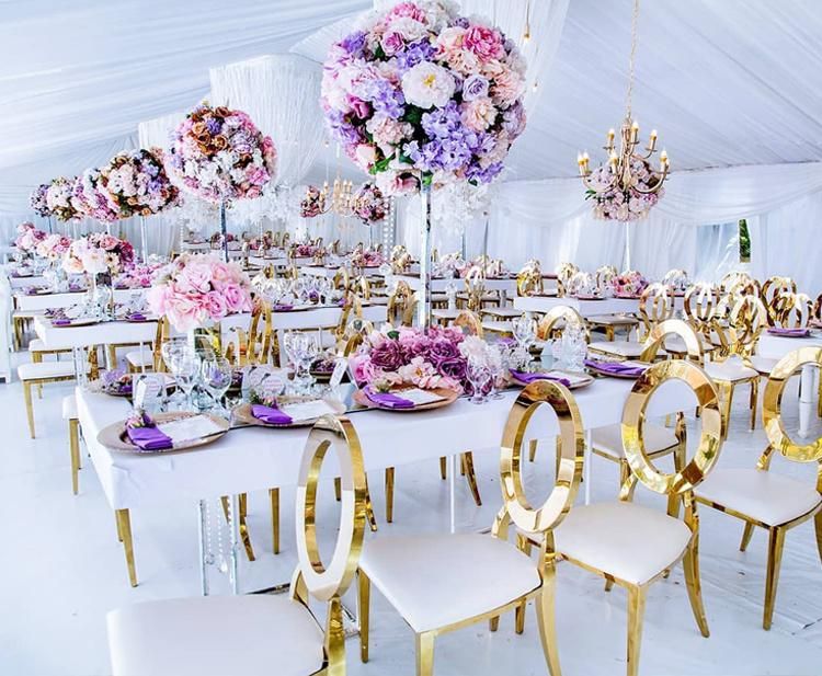 Hotel Wedding Event Gold Dining Chairs with Round Metal Back