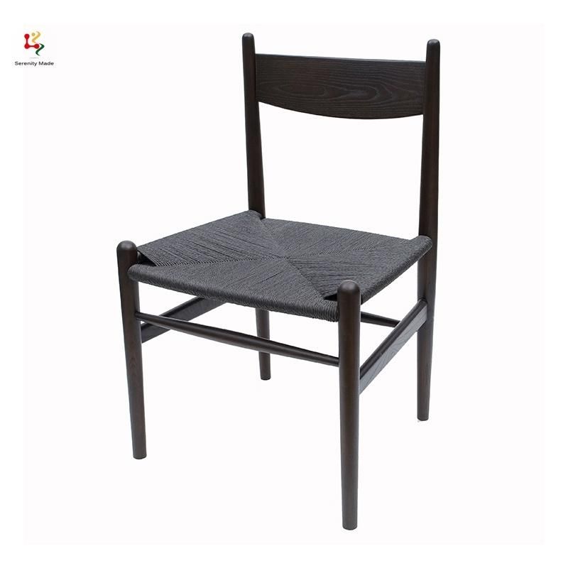 Modern Hotel Wooden Frame Dining Chair with Woven Seat