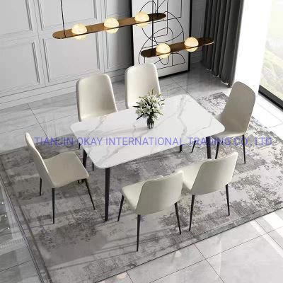 2021 New Rectangular Italian Marble Top Tavolo and Metal Leg Mesa De Marmore Dining Table Set