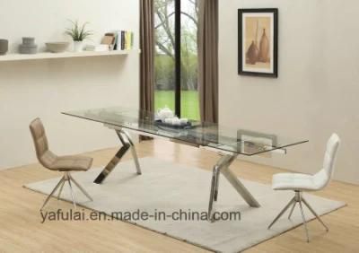 Fashion Design Home L Furniture Glass Stainless Steel Dining Table