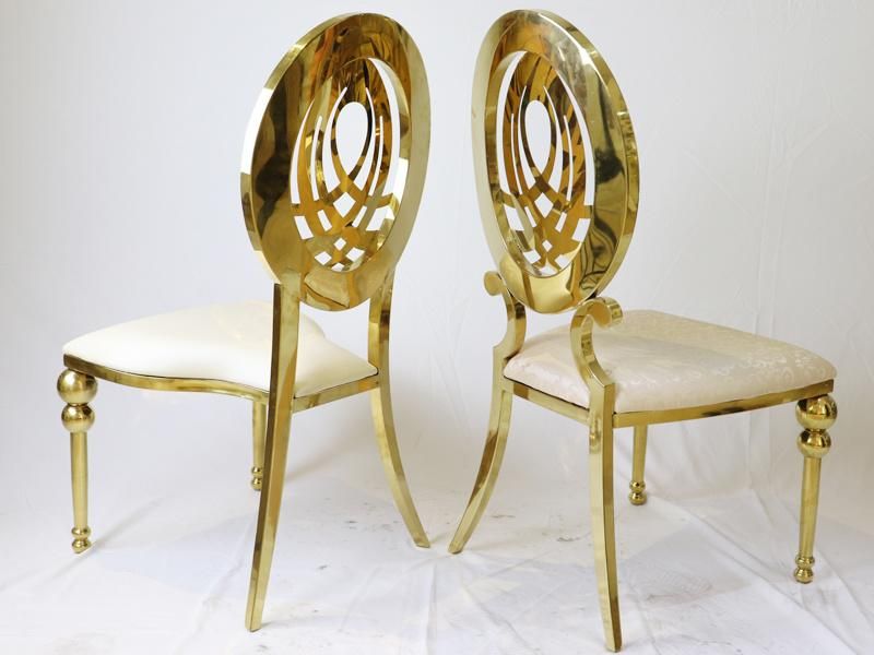 Wedding Banquet Furniture Gold Metal Round Back Flower Hotel Chairs