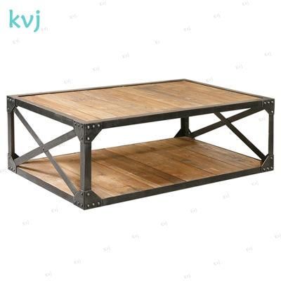 Kvj-7349 Solid Wood Steel Frame Industrial Reclaimed Fir Coffee Table