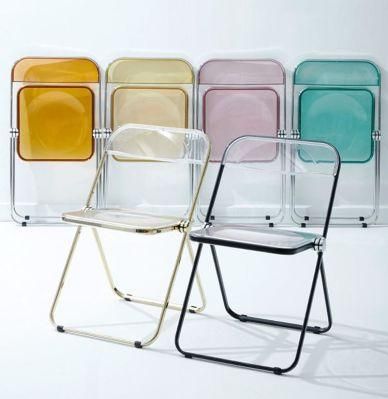 Modern Plastic Clear Acrylic Folding Hotel Chairs for Dining Event Wedding and Party with Chrome Metal Frame