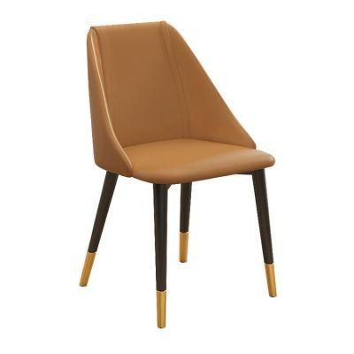 Modern Furniture Armrest Waiting Chair Synthetic Brown Leather Steel Leg Hospitality Hotel Desk Chair Elegant Dining Room Chairs