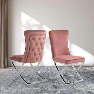 Contemporary Living Room Chairs Tufted Velvet Upholstery Fabric Metal Legs Dining Chairs for Home Restaurant