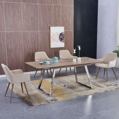 Hot Selling MDF with Oak Paper Dining Table and Chair Sets with Stainless Leg