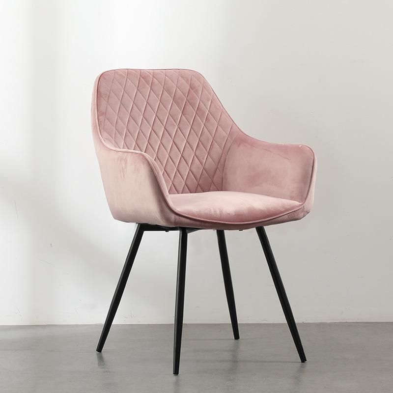 Poltrona Moderna Sedia Nordica Sedia Da Pranzo Velver Pink Modern Luxury Dining Chair with Velvet Upholstered Cushion