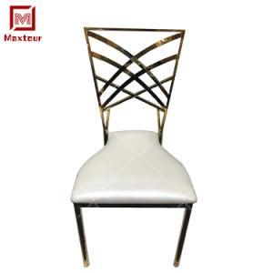 Luxury Hotel Wedding Banquet Events Upholstered Gold Metal Dining Chairs