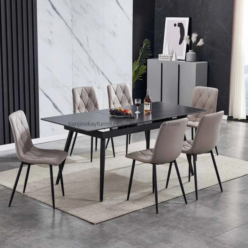 Modern Furniture Slate Ceramic Table Luxury Folding Extendable Dining Table Sets Sintered Stone Ceramic Italia Black Gold Marble Dining Table and Chair Sets