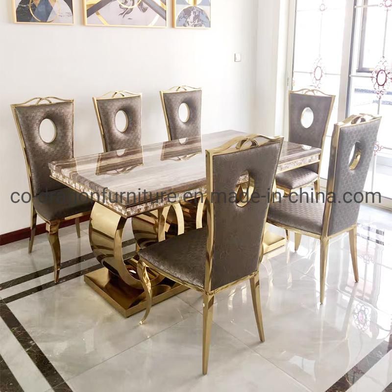 Luxury Modern Furniture Stainless Steel Dining Table with Marble Top