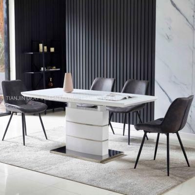 Modern Furniture Factory Nordic Style MDF Top Panel Tables Extendable Square 6 Seater Dining Room Table