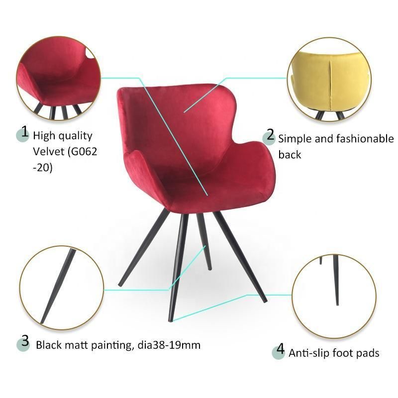 Hotel Coffee Fabric Surface Metal Legs Dining Chair