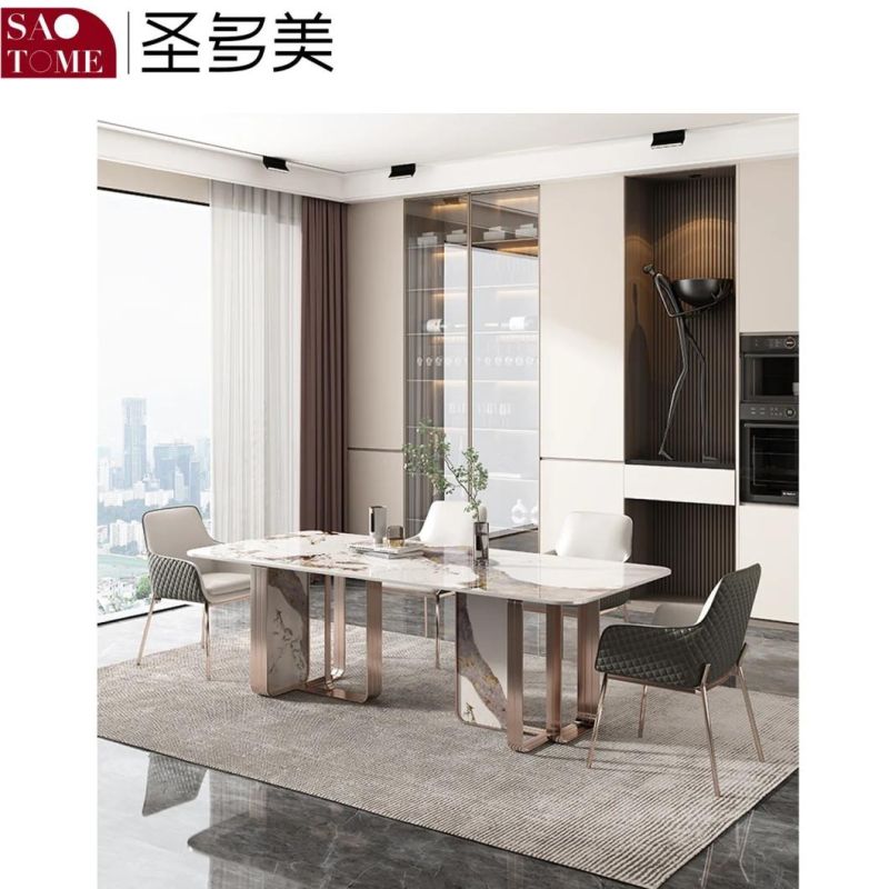 Modern High-Grade Furniture Stainless Steel Rock Plate Dining Table