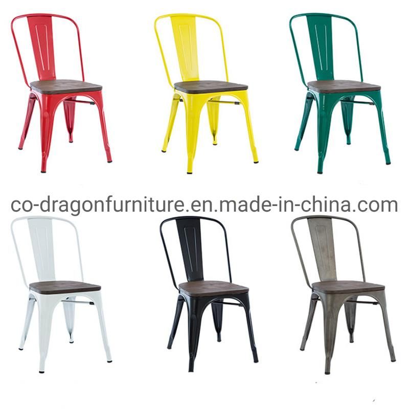 Colorful Cheap Restaurant Industrial Metal Coffee Chairs with Wood Set