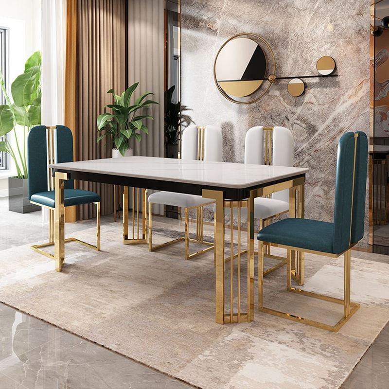 Accept Customized Rectangle Modern Marble Hotel Luxury Gold Dining Tables