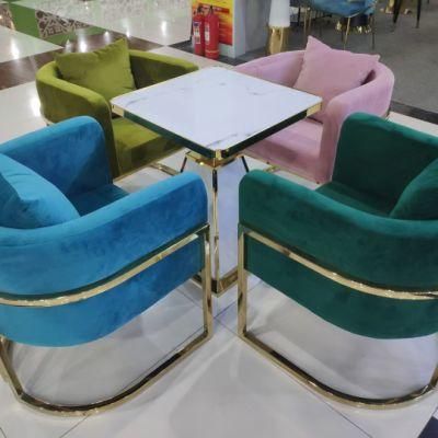 China Factory High Back Flannel Fabric Gold Frame Aluminum Iron Dining Banquet Chair for Home Furniture