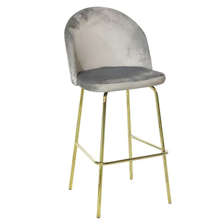 Hot Sale Nordic Modern Velvet Fabric Iron Leg High Bar Furniture Stools Bar Chairs